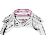 White gold Three-Stone Fancy Pink Asscher Cut Diamond Ring with Round  Pavé Band and Prong Setting_145