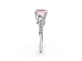 White gold Three-Stone Fancy Pink Asscher Cut Diamond Ring with Round  Pavé Band and Prong Setting_150