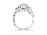 White gold Three-Stone Fancy Pink Asscher Cut Diamond Ring with Round  Pavé Band and Prong Setting_151