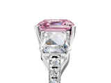 White gold Three-Stone Fancy Pink Asscher Cut Diamond Ring with Round  Pavé Band and Prong Setting_153
