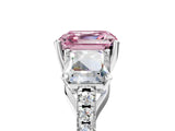 White gold Three-Stone Fancy Pink Asscher Cut Diamond Ring with Round  Pavé Band and Prong Setting_29
