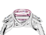 White gold Three-Stone Fancy Pink Asscher Cut Diamond Ring with Round  Pavé Band and Prong Setting_40