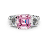 White gold Three-Stone Fancy Pink Asscher Cut Diamond Ring with Round  Pavé Band and Prong Setting_41