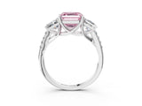 White gold Three-Stone Fancy Pink Asscher Cut Diamond Ring with Round  Pavé Band and Prong Setting_44