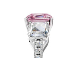 White gold Three-Stone Fancy Pink Asscher Cut Diamond Ring with Round  Pavé Band and Prong Setting_53