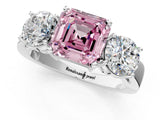 White gold Three-Stone Fancy Pink Asscher Cut Diamond Ring with Round Side Stones, Classic Band, and Four-Prong Setting_13