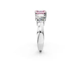 White gold Three-Stone Fancy Pink Asscher Cut Diamond Ring with Round Side Stones, Classic Band, and Four-Prong Setting_14