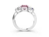 White gold Three-Stone Fancy Pink Asscher Cut Diamond Ring with Round Side Stones, Classic Band, and Four-Prong Setting_15