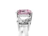White gold Three-Stone Fancy Pink Asscher Cut Diamond Ring with Round Side Stones, Classic Band, and Four-Prong Setting_17