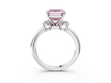 White gold Three-Stone Fancy Pink Asscher  Cut Diamond Solitaire with Prong Setting and Classic Band_3