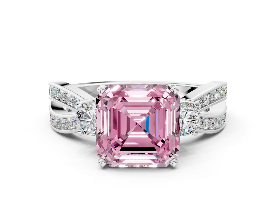 White gold Three-Stone Fancy Pink Asscher  Cut Diamond Twist Band with Prong Setting_16