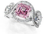 White gold Three-Stone Fancy Pink Asscher Cut Diamond Wave Pave Band with Prong Setting_1