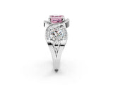 White gold Three-Stone Fancy Pink Asscher Cut Diamond Wave Pave Band with Prong Setting_2