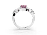 White gold Three-Stone Fancy Pink Asscher Cut Diamond Wave Pave Band with Prong Setting_3