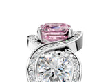 White gold Three-Stone Fancy Pink Asscher Cut Diamond Wave Pave Band with Prong Setting_5