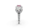 White gold Three-Stone Fancy Pink Asscher Cut Halo Diamond Milgrain Band with Four-Prong Setting_2