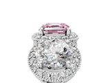 White gold Three-Stone Fancy Pink Asscher Cut Halo Diamond Milgrain Band with Four-Prong Setting_5