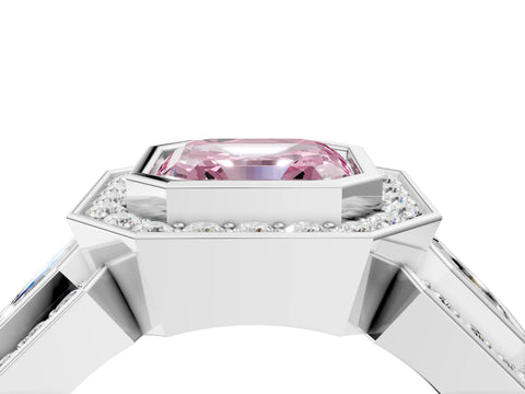 White gold Three-Stone Fancy Pink Asscher Cut Halo Pavé Diamond Ring_4