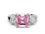 White gold Three-Stone Fancy Pink Asscher  Cut Solitaire Ring with Prong Setting_3