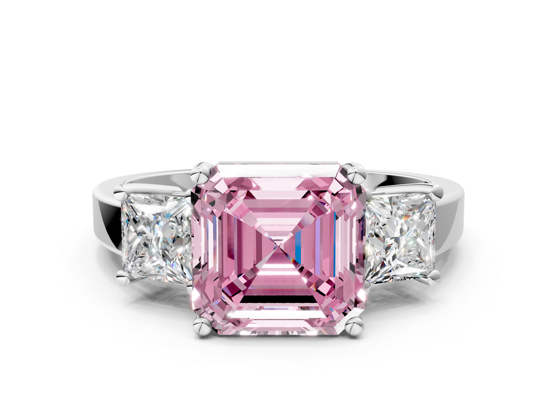 White gold Three-Stone Fancy Pink Asscher  Cut Solitaire Ring with Prong Setting_3