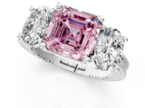 White gold Three-Stone Fancy Pink Asscher  Diamond Milgrain Pave Band with Prong Setting 1