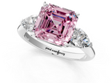 White gold Three-Stone Fancy Pink Asscher  Diamond Ring with Pear Side Stones in Four-Prong Setting_18