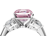 White gold Three-Stone Fancy Pink Asscher  Diamond Ring with Pear Side Stones in Four-Prong Setting_21
