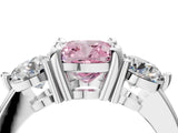 White gold Three-Stone Fancy Pink Cushion  Brilliant Cut Solitaire Ring with Prong Setting on a Classic Band 5