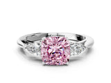 White gold Three-Stone Fancy Pink Cushion Cut Brilliant Diamond Solitaire Ring with Tapered Band and Four-Prong Setting_38