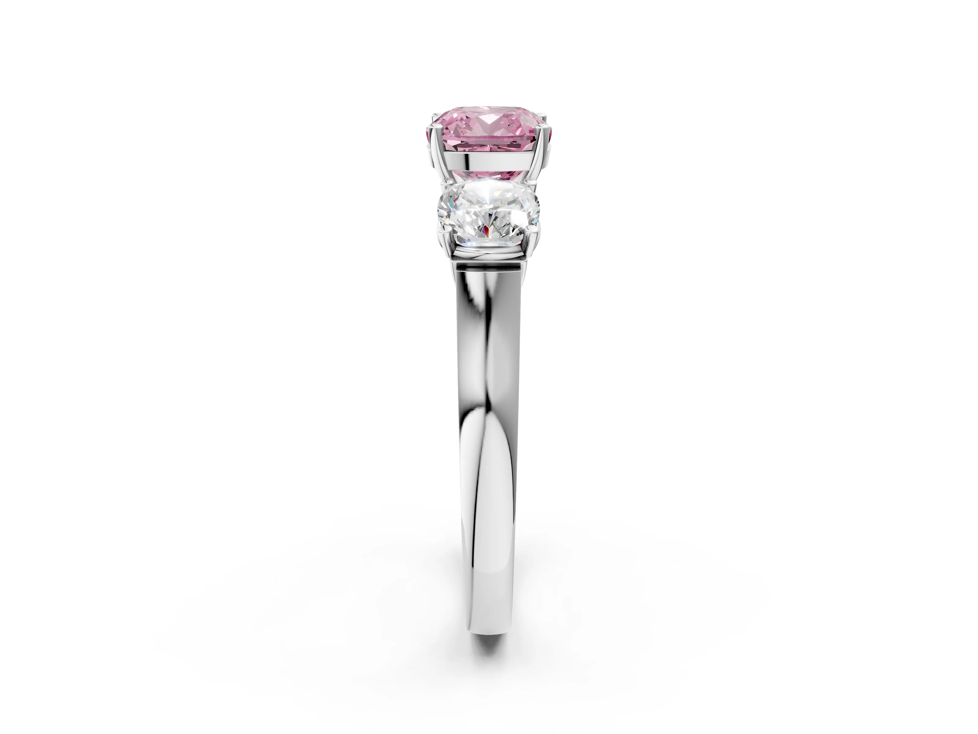 White gold Three-Stone Fancy Pink Cushion Cut Brilliant Diamond Trellis Ring with Comfort Fit Band_14