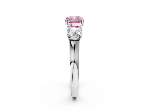 White gold Three-Stone Fancy Pink Cushion Cut Brilliant Diamond Trellis Ring with Comfort Fit Band_14
