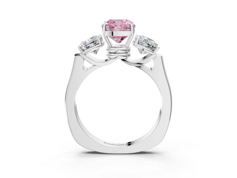 White gold Three-Stone Fancy Pink Cushion Cut Brilliant Diamond Trellis Ring with Comfort Fit Band_15
