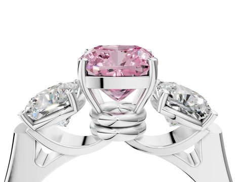White gold Three-Stone Fancy Pink Cushion Cut Brilliant Diamond Trellis Ring with Comfort Fit Band_16