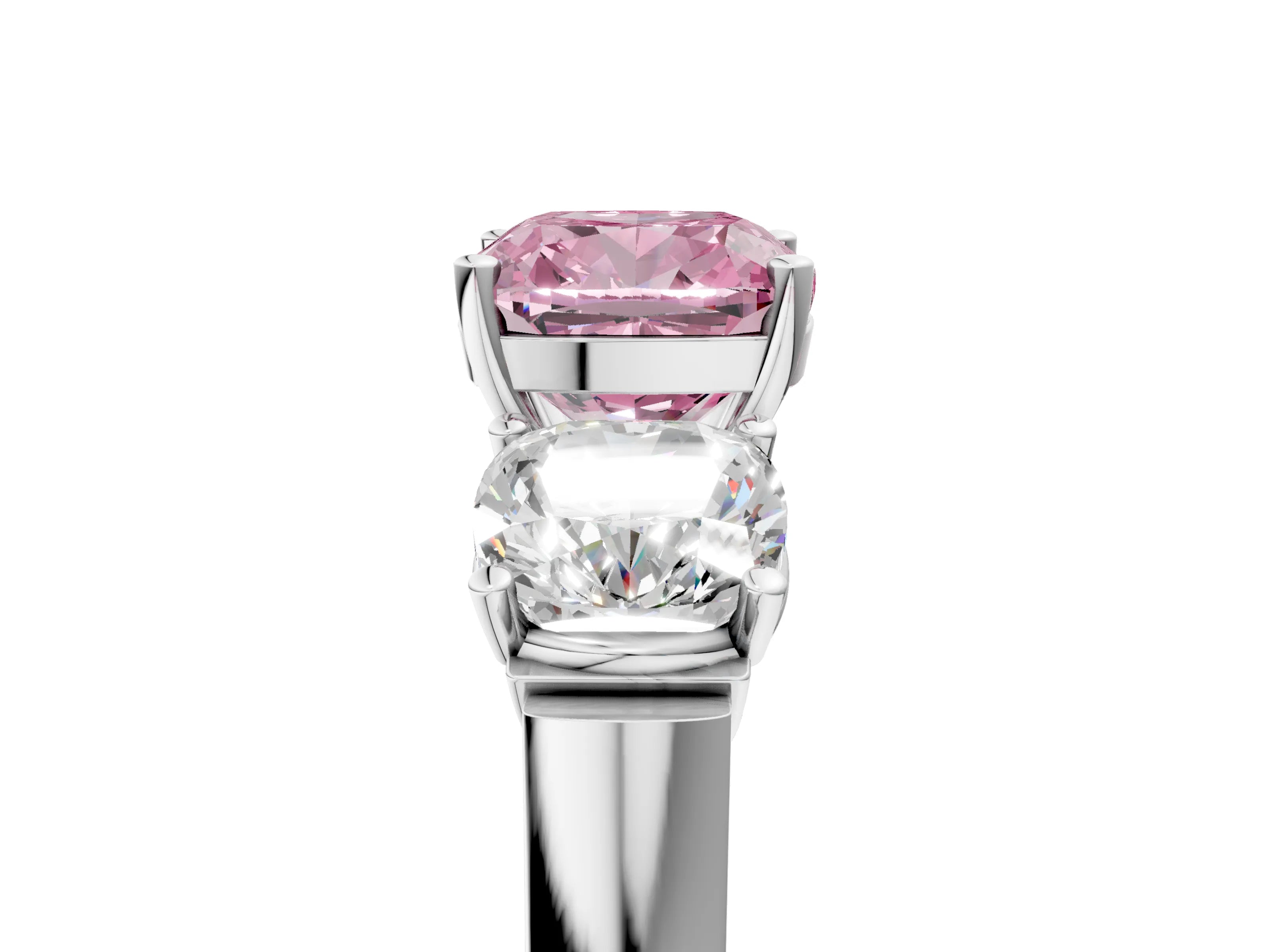 White gold Three-Stone Fancy Pink Cushion Cut Brilliant Diamond Trellis Ring with Comfort Fit Band_17