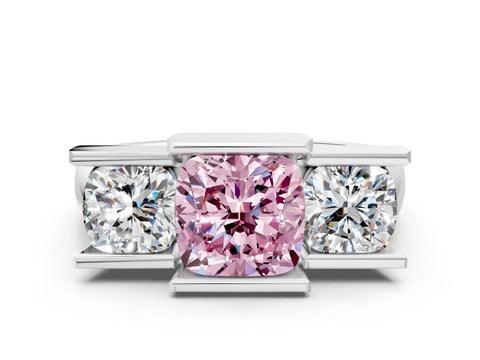 White gold Three Stone Fancy Pink Cushion Cut Cut Channel Set Diamond Ring_36