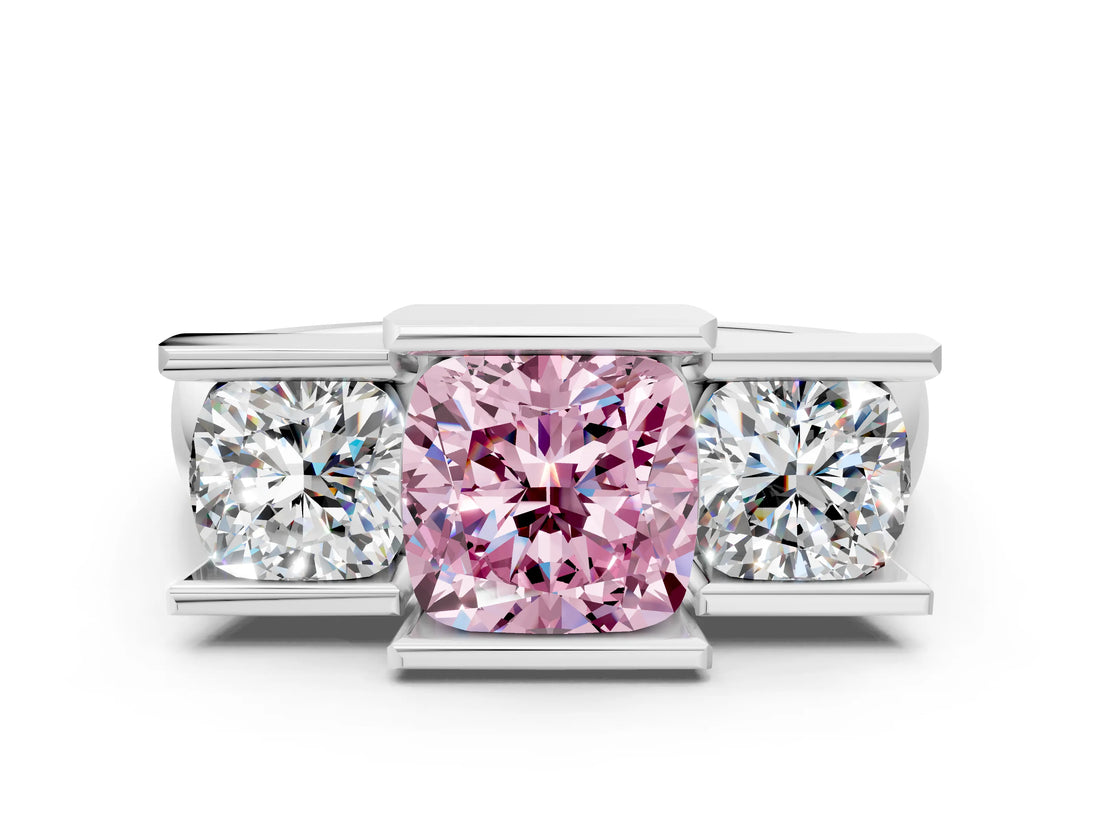 White gold Three Stone Fancy Pink Cushion Cut Cut Channel Set Diamond Ring_36