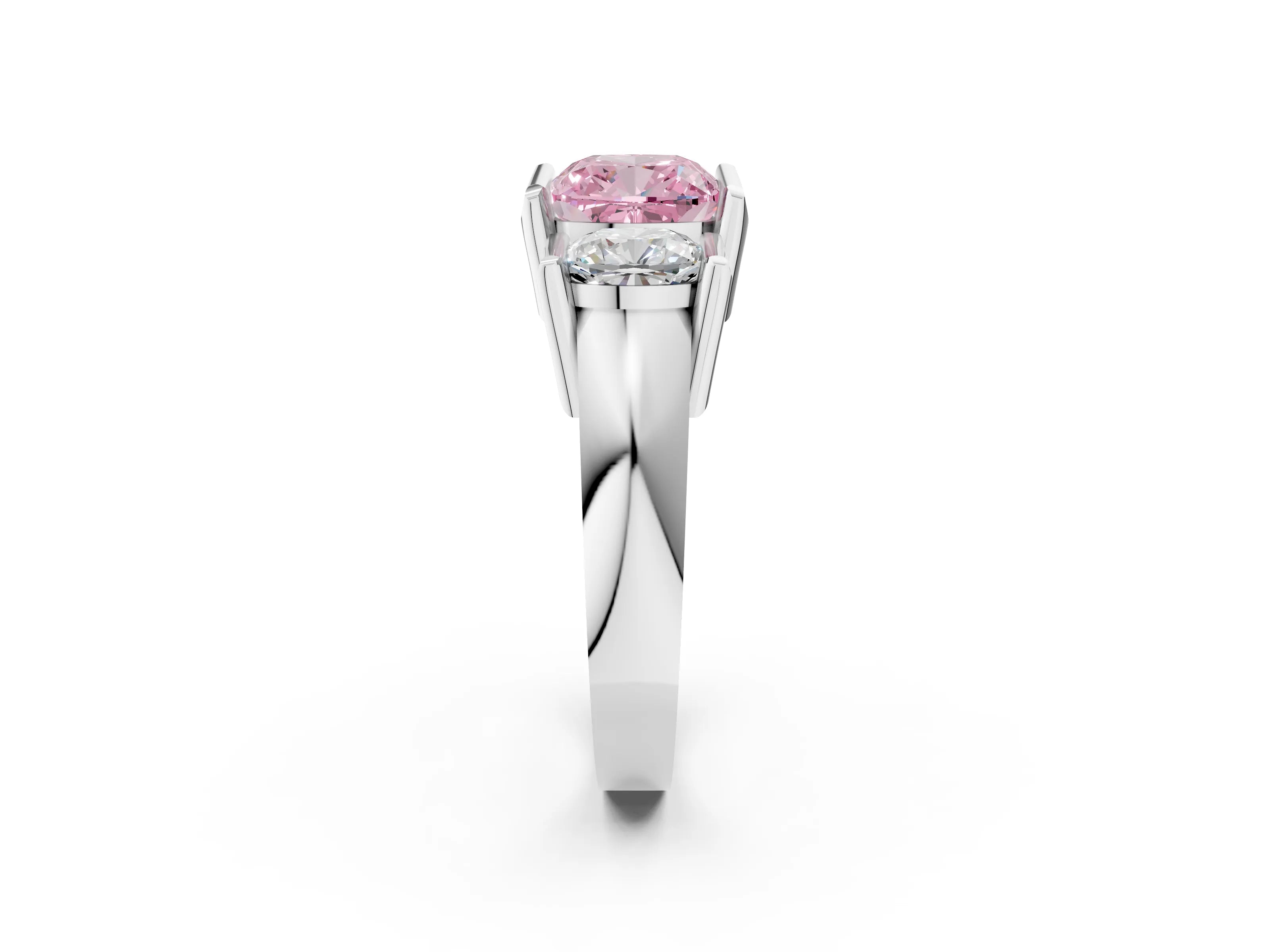White gold Three Stone Fancy Pink Cushion Cut Cut Channel Set Diamond Ring_38