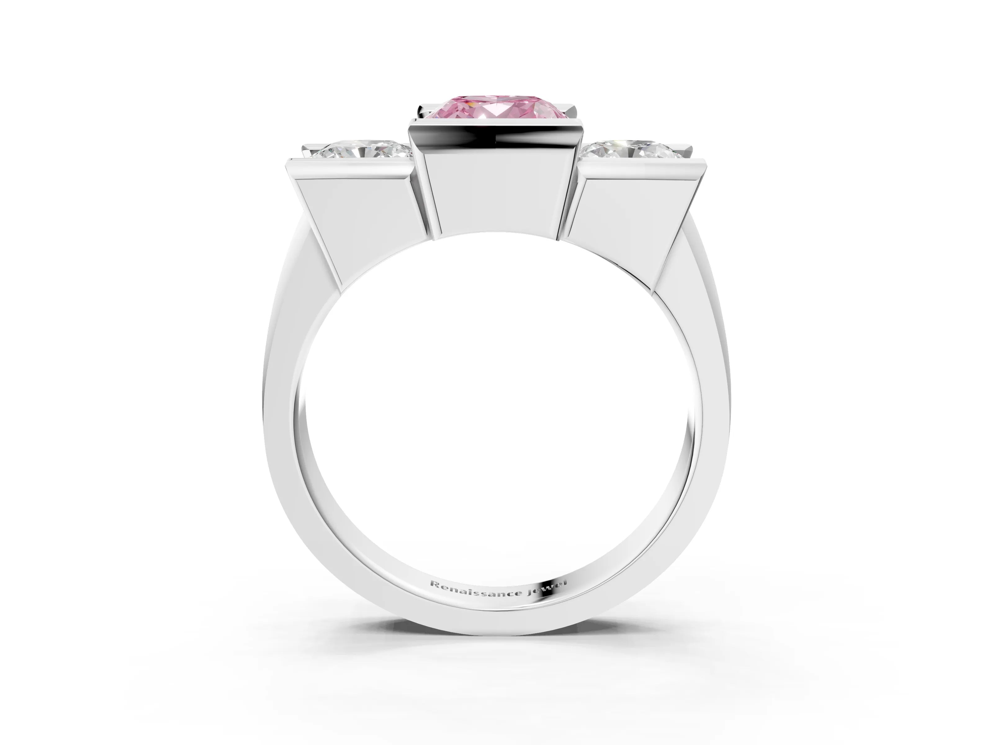 White gold Three Stone Fancy Pink Cushion Cut Cut Channel Set Diamond Ring_39