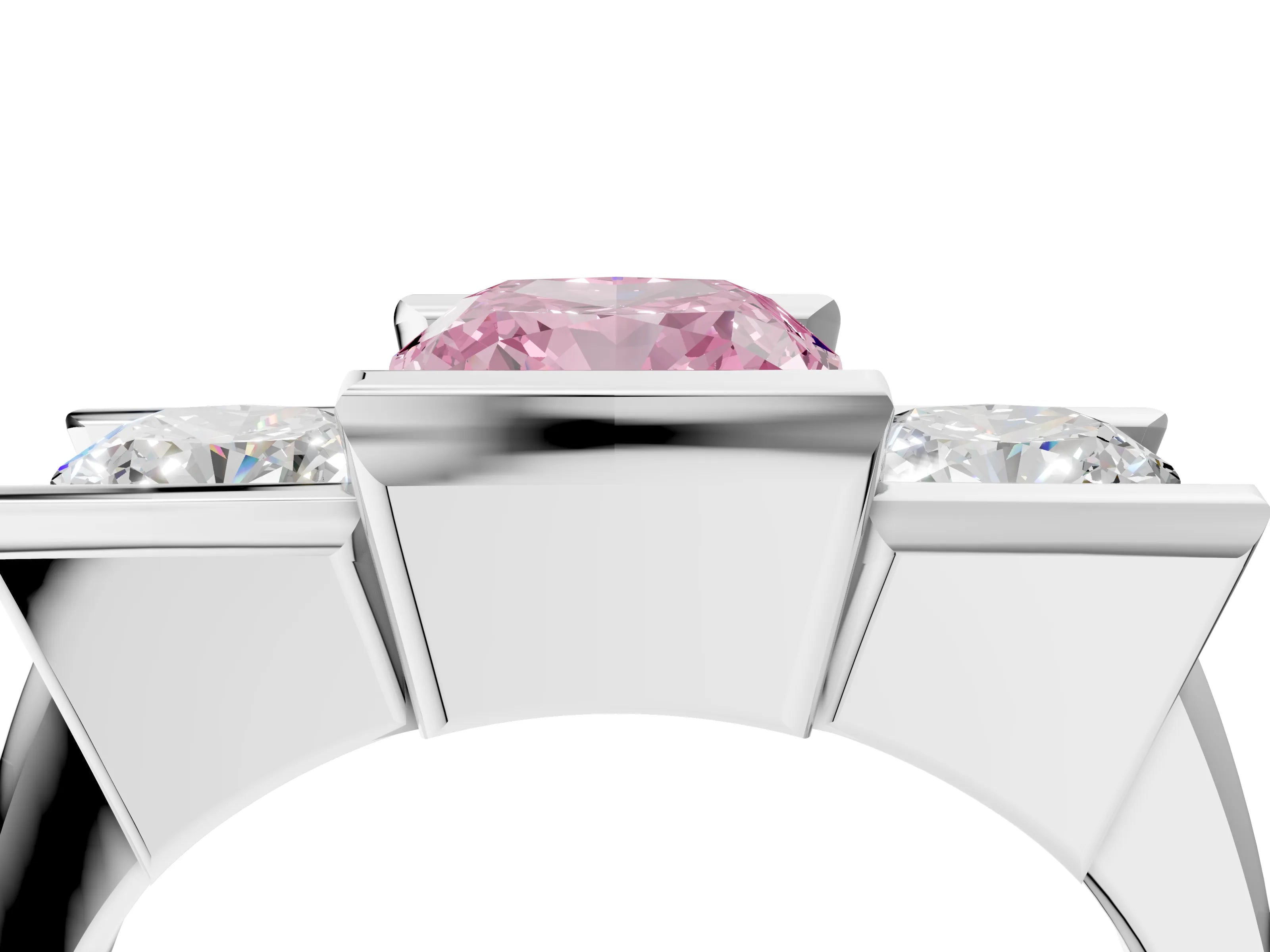White gold Three Stone Fancy Pink Cushion Cut Cut Channel Set Diamond Ring_40