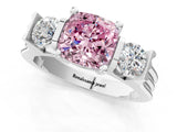 White gold Three-Stone Fancy Pink Cushion Cut Cut Classic Band Prong Setting Ring_1