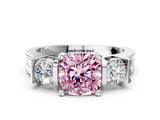 White gold Three-Stone Fancy Pink Cushion Cut Cut Classic Band Prong Setting Ring
