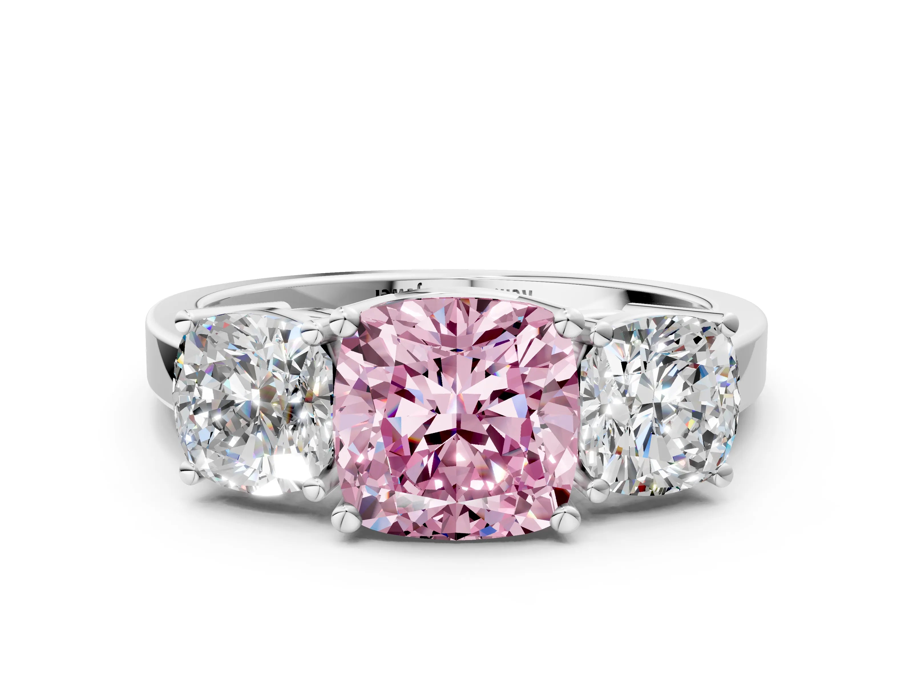 White gold Three-Stone Fancy Pink Cushion Cut Cut Diamond Engagement Ring with Flat Band and Four-Prong Setting_12