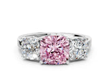 White gold Three-Stone Fancy Pink Cushion Cut Cut Diamond Engagement Ring with Flat Band and Four-Prong Setting_12