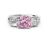 White gold Three-Stone Fancy Pink Cushion Cut Cut Diamond Engagement Ring with Flat Band and Four-Prong Setting_12