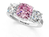 White gold Three-Stone Fancy Pink Cushion Cut Cut Diamond Engagement Ring with Flat Band and Four-Prong Setting_13