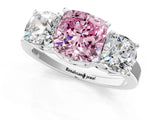 White gold Three-Stone Fancy Pink Cushion Cut Cut Diamond Engagement Ring with Flat Band and Four-Prong Setting_13