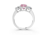 White gold Three-Stone Fancy Pink Cushion Cut Cut Diamond Engagement Ring with Flat Band and Four-Prong Setting_15
