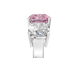 White gold Three-Stone Fancy Pink Cushion Cut Cut Diamond Engagement Ring with Flat Band and Four-Prong Setting_17