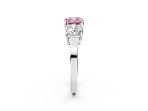 White gold Three-Stone Fancy Pink Cushion Cut Cut Diamond Engagement Ring with Flat Band and Four-Prong Setting_2