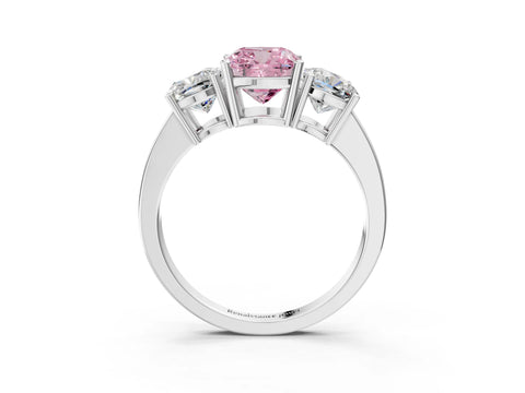 White gold Three-Stone Fancy Pink Cushion Cut Cut Diamond Engagement Ring with Flat Band and Four-Prong Setting_3